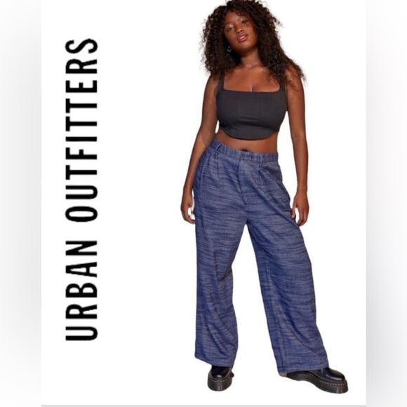 Urban Outfitters Pants - Urban Outfitters ELLIOTT Blue Herringbone Wide Leg Pants. Size Small/Medium